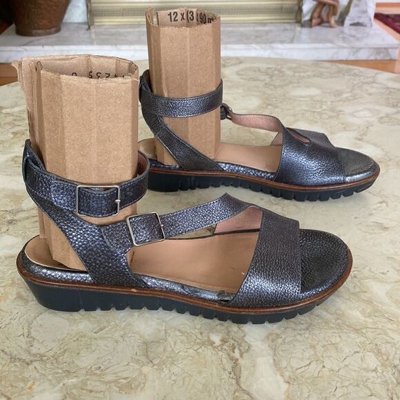 Wonders Leather Sandals Metallic Grey Ankle Strap - Picture 6 of 13